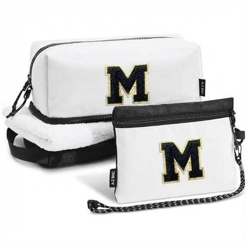 A-Z BAG Beauty case da viaggio per donne, borsa per il trucco personalizzata con organizer per pennelli da trucco, set porta passaporto RFID per uomo, Nero, M