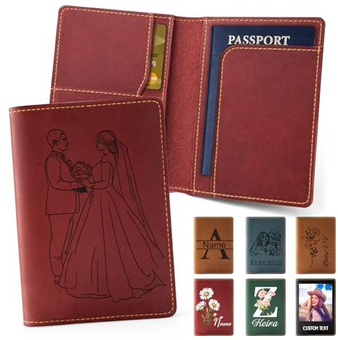 Custodia per Passaporto Personalizzata in Pelle PU Coperture per Passaporto su Misura per Viaggi Portapassaporto Personalizzato con Nome Inciso Vacanze per Uomo Donna e Famiglia Sagoma di Figura