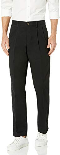 Amazon Essentials Pantaloni Chino Plissettati Anti-Piega, Vestibilità Classica (Disponibili in Taglie Forti) Uomo, Nero, 28W / 28L