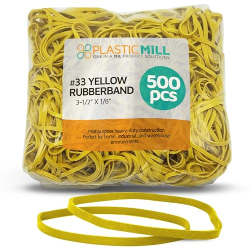 PlasticMill #33 Rubber Bands, Office Supplies, Yellow, 1lb 500-Pack