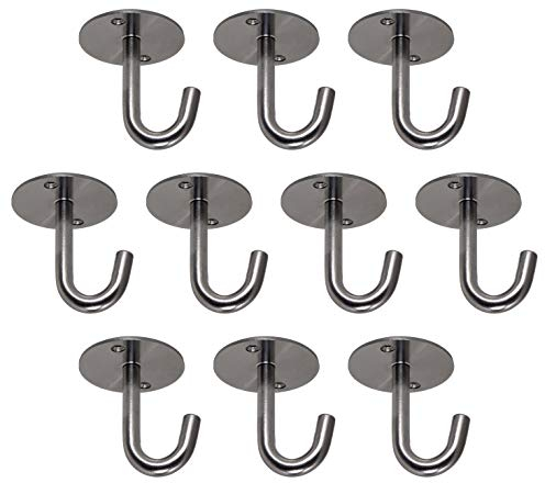 Gedotec Unterbauhaken Decken-Montage universal Garderobenhaken Edelstahl Kleiderhaken gebogen - ELENA | Höhe: 70,5 mm | Deckenhaken zum Schrauben | 10 Stück - Wandgarderobe mit Befestigungsmaterial