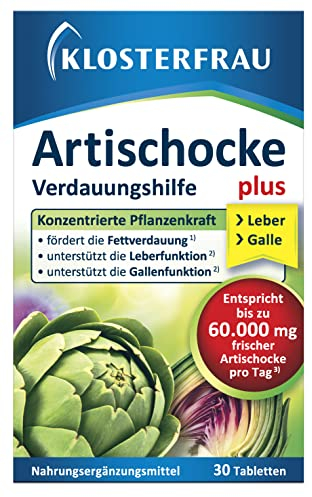 Klosterfrau Artischocke Tabletten | 30 Stück | plus Löwenzahn + Ingwer | Mit 3-fach Pflanzenkraft für die Verdauung