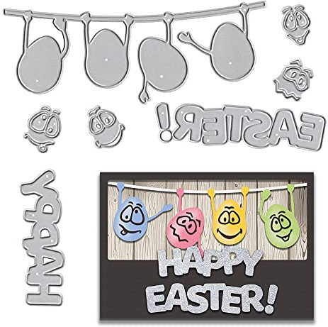 Easter Eggs Die Cuts for Card Making, Cute Minions Cutting Dies Sets Happy Easter Words Dies Stencils Embossing Template for Scrapbooking DIY Cards Photo Album Craft Decorations
