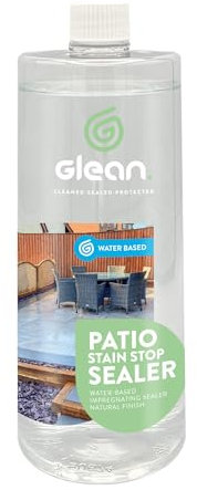 GLEAN Patio Stain Stop Sealer | Water Based Impregnating Sealer | Natural Stone Patios & Flooring | Protects Against Oil, Grease, Dirt, Limescale, Water Staining | Natural Finish | 1 Litre