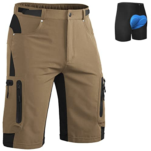 Ally Mens Mountain Bike Shorts 4D Padded Baggy Bicycle Cycling Biking Bike Shorts Lightweight Loose-fit(Khaki,XX-Large)