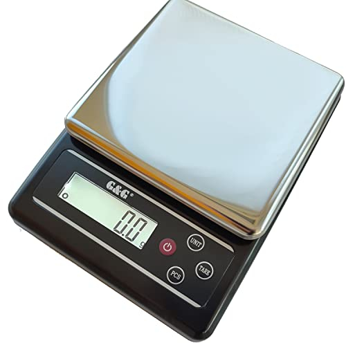 G&G KF-B Küchenwaagen, 6kg -3kg / 0.1g einstellbare Abschaltautomatik, Feinwaage Digitalwaage, mit Netzteil und Batterien (6kg / 4 Messbereiche (KF6000B))
