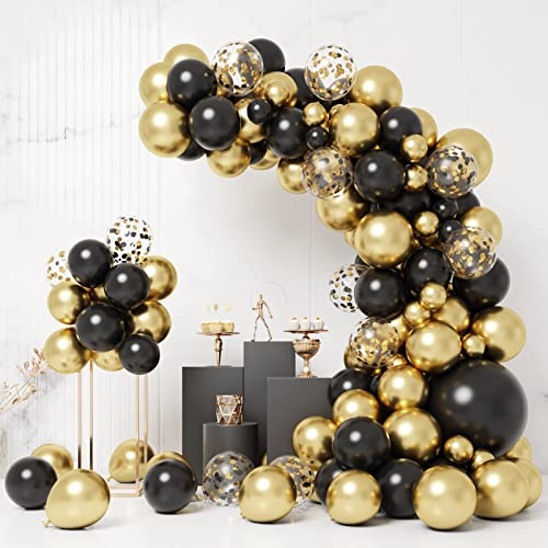 Black And Gold Balloon Arch Kit - 108pcs Black Gold Balloons Garland Kit with Gold Confetti Balloon, Diy Balloon Arch for Men Boy Birthday Party, Wedding, Anniversary, Retirement Decorations, New Year