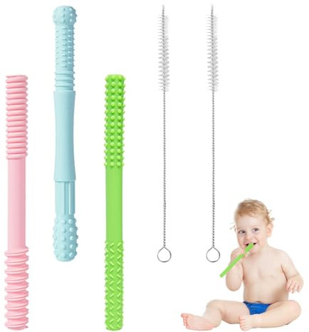Mecmbj Tubi da dentizione per neonati, Bastoncini per dentizione per bambini, Massaggiagengive silicone, Cannucce da dentizione vuote Giocattolo, tubi per dentizione in silicone morbido