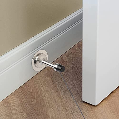 Vandicka 2 Pack Adhesive Long Door Stops Wall Mounted, Brushed Stainless Steel Door Stopper with Rubber Bumper for Wall & Furniture Protection, Screw Fixing or Stick on Wall or Skirtings
