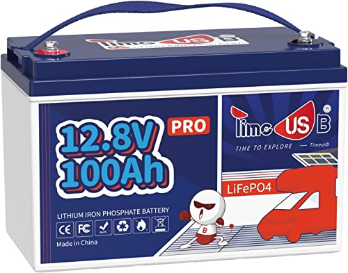 Timeusb Batteria al Litio 12V 100Ah Batteria LiFePO4, BMS 100A Incorporato, Fino a 15000 Cicli Profondi,1280Wh Perfetta per Fotovoltaico Camper Sistemi di casa Solare e Applicazioni