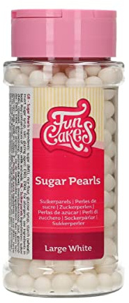 FunCakes Perles en Sucre Large White: sprinkles gâteau, bon goût, parfait pour la décoration de gâteaux, perles de sucre comestibles. 70 g.