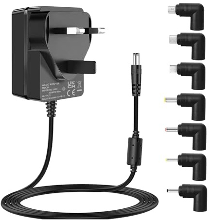 5V 3A Power Supply Adapter Charger Cord, 100V-240V AC to DC 5 Volt fit for 5Vdc 3A 2.5A 2A 1.5A 1A 0.5A Electronic Equipment, with Interchangeable Tips, UKCA Certificate.