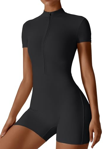 SEAUR - Yoga Playsuits Dam Bodycon Bodysuit One Piece Jumpsuits Långärmad Unitard Sparkdräkt Tank Tops Gym Yoga Träning Sportkläder, Svart 11, S
