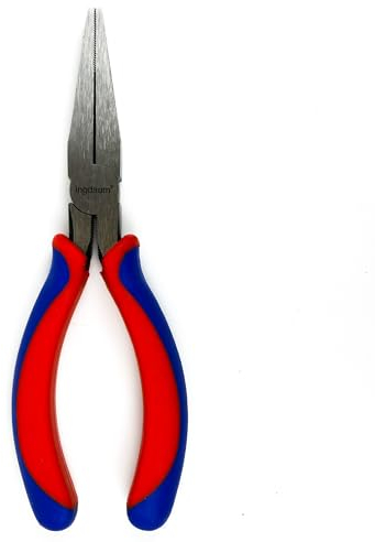 INGDAUM® Flachzange, Telefonzange, 160 mm, mit Zweikomponentengriffen Rot-Blau für Reparaturen, Montagen und sauberen Biegen von Adern und Drähten