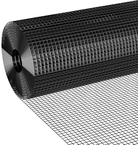 Potnet Black Hardware Cloth 1/2 inch 48 x 50 ft 19 Gauge Wire Mesh, Double-Layer Rust-Proof Design, Chicken Wire Fencing, Chicken Wire Mesh Roll Tree Guard Rodent Wire