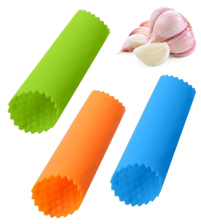 Pelador de Ajos de Silicona - 3 Rodillos de Ajo, Utensilios y Herramientas de Cocina Simples y Prácticas (Azul, Verde, Naranja)