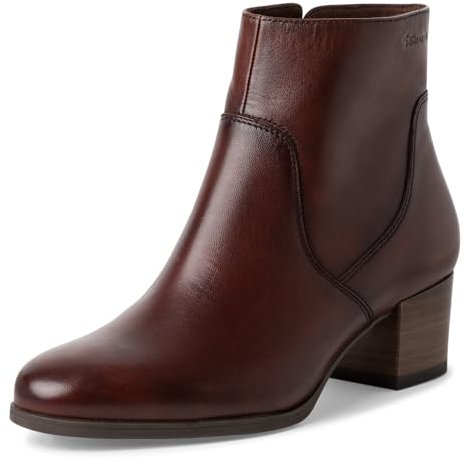 Tamaris Damen Absatzstiefelette Leder Blockabsatz bequem; COGNAC LEATHER, EU 40