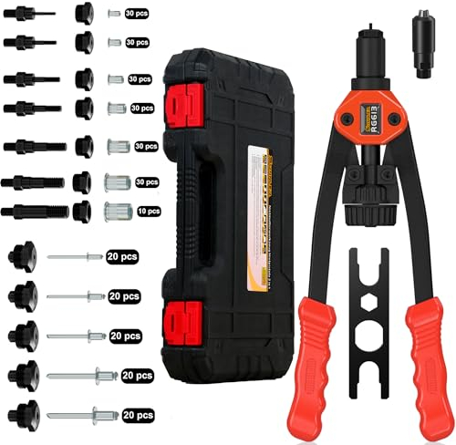 SONLLER Nietmutternzange Blindnietzange 2 In1, 14 Nietenzange Nietmutternzange Set With 290pcs Rivets, Dorne In M3-M12, 4 Werkzeuglose Auswechselbaren Mundstücken, Popnietenzange