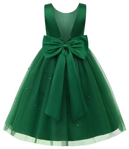 JerrisApparel Vestido Niña Flores Elegante Ceremonia Boda Fiesta Cumpleaños (5-6 años/Etiqueta 120, Verde Oscuro)