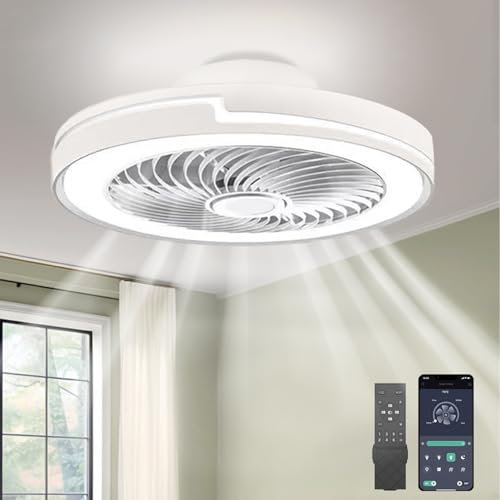 ANZHUANG Ventilateur de plafond avec lumiere, 6 vitesses, silencieux, avec éclairage, application. Ventilateur de plafond design moderne avec éclairage pour salon et chambre (50 cm, blanc)
