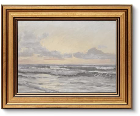 ARPEOTCY Gold Framed Vintage Wall Art for Living Room, Landscape Painting Prints Shelf Decor for Kitchen, Aesthetic Coastal Bedroom Wall Art, Christmas Gifts for Family (Sea or Sky - 25.5L x 20.5W)