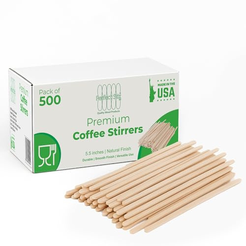 Perfect Stix Wooden Coffee Stirrer Sticks, 5.5 Inches, Birch Wood, 500 Count