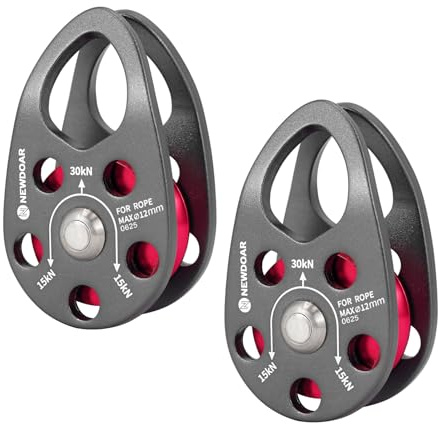 NewDoar Micro-poulie Mobile 30KN/6746 LB Poulie Simple Mobile Forme de Joue pour Corde de 12 mm de diamètre Maximum pour l'escalade, Le Sauvetage et la manutention-Gris/2 pièces