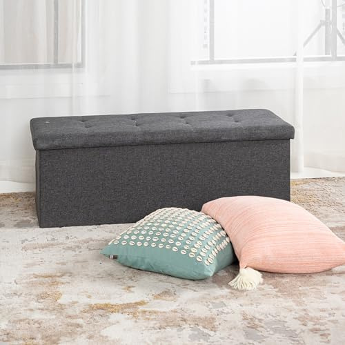 FurnitureR Banc Tissu pour Chambres d'enfants, Ottoman en Bout de Lit, Repose-Pieds, Coffre de Rangement Intérieur avec Compartiment Amovible, Gris, 110 x 38 x 38cm