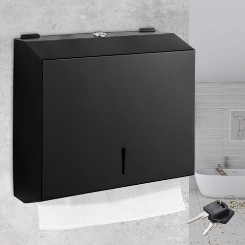 Distributore Asciugamani Dispenser Carta Asciugamani Acciaio Inossidabile, Dispenser Carta da Parete con Serratura, per Piegati a Z/N Asciuga 250-400, Pubblico, Bagno, Cucina (nero)