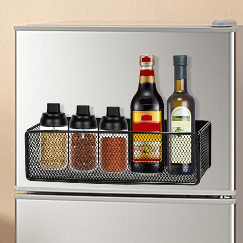 Byfoyif Estante Magnético para Nevera, Cesta Magnética Organizadora para Nevera, Estantería Magnética para Frigorífico de Metal, Especiero Imantado para Guardar Especias y Tarraos 26×12×7.5cm