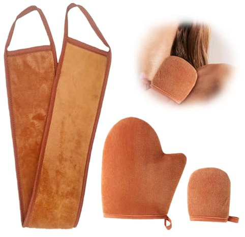 3 in 1Self Tanning Mitt Set, Back Tanner Applicator Self Tan Glove Mini Tanning Mit Kit Fak Mitt Set Back Tanning Self Tanning Lotion Gloves Fake Mitt Set Reusable (Brown)