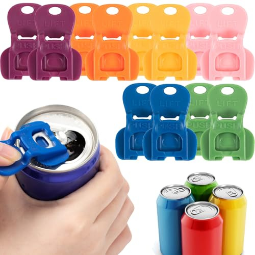 12 Pack Ring Pull Can Opener & Drink Protector,Easy Tab Opener Aid with Leakproof Plastic Covers for Beer Cans,Colorful Soda Can Opener Tool & Beverage Barricade
