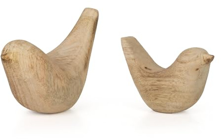 Moritz Figura decorativa Pure Nature - Juego de 2 pájaros de madera de mango, esculturas decorativas hechas a mano, color natural, decoración para salón, alféizar de ventana, estantería, mesa, figura