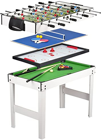 BAYAGU 4 i 1 Spelbord 118x61x82 cm, Fotbollsspel Biljard Bordtennis Air Hockey, Multifunktionellt Spelbord med Tillbehör, Stabilt Bordsspel för Hem och Spelrum