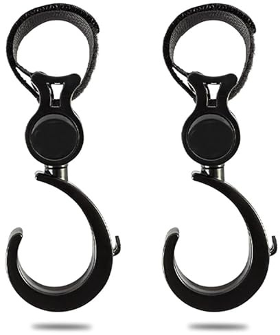 Ganchos para cochecito de bebé de 360 grados - 2 pinzas para bolsas | giratorias, ganchos universales para colgar, fuerte de clip antideslizante | Soporte de pañales manos libres para compras