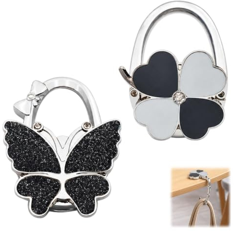 BOFYTR 2-Piece Handbag Hooks for Tables, White+Black and Matte Black Flash | Bag Holder for Table, Portable Purse Hanger Accessory