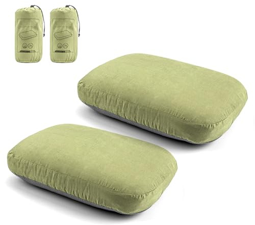 Xiuganpo Campingkudde, Bärbar Slow Rebound Memory Foam Resekudde, Backpacking Kudde med Avtagbart överdrag Förvaringsväska för Camping Fotvandring Bil Backpacking Trips (2 st)