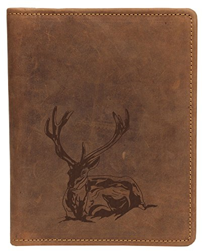 Greenburry Konferenzmappe Leder-Schreibmappe mit Rotwild Motiv I DIN A5 Ledertasche mit Hirsch Reh Motiv I Geschenk für Jäger