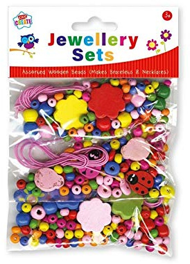 The Home Fusion Companyn Make Your Own Wooden Beads Jewellery Sets Kids Fun Activity Bracelet Necklace Party Bags