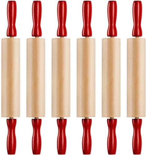 Mini Rolling Pin 7.5 Inch (6 Pack) Kids Rolling Pin Set for Play Dough Accessories Small Pin for Dough - Wooden Rolling Pins For Baking With Handles for Foods, Baking Supplies, And Playtime