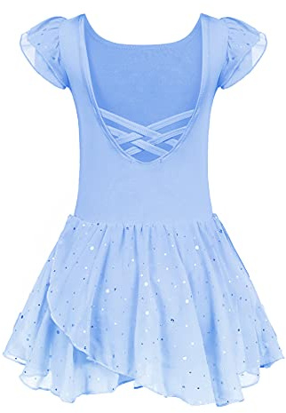 Arshiner Girls, Little Kid Ruffle Sleeve Ballet Dance Dress Crisscross Back Tutu Skirted Leotard