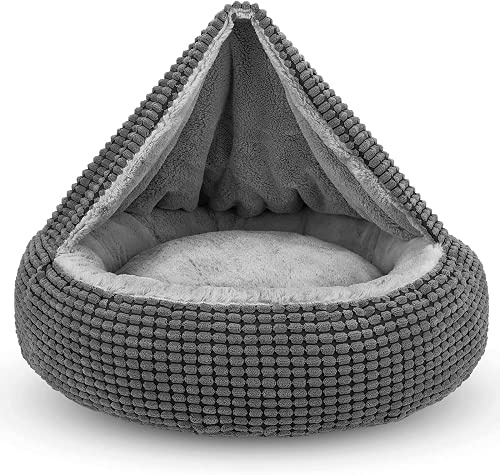 SIWA MARY Dog Bed with Attached Blanket for Small Dogs or Cats, Soft Plush Cozy Donut Cuddler Hooded Pet Beds Washable. Round Puppy Bed Orthopedic, Calming Cat Cave Bed. Anti-Slip Bottom 26inch