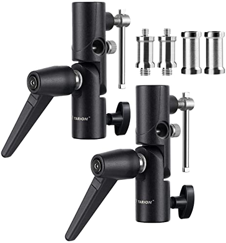 TARION Blitzneiger Schirmhalter inkl. 1/4 3/8 & 3/8 1/4 Spigot Gewindeadapter für Lampenstativ, Blitzgeräte und Reflexschirme Durchlichtschirme Fotostudio