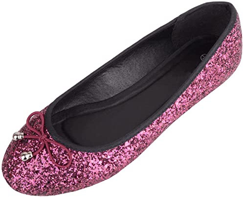 Womens Slip On Casual Party Glittery Ballerina Style Pumps Dolly Shoes - Magenta - UK 5 / EU 38