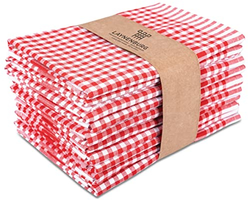 LAYNENBURG 10er-Set Premium Geschirrtücher kariert - 100% Baumwolle - 45x65 cm & Aufhänger - Oeko TEX Standard 100 - Küchentücher fusselfrei & modern - Vintage Küchenhandtücher (Rot)