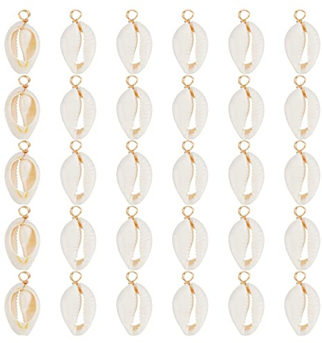 SUPERFINDINGS 60pcs Real 18K Chapado En Oro Natural Shell Colgantes Mar Shell Colgante Encantos Playa Conchas Marinas Cauri Shell Encantos Cauri Shell Colgante para Joyería Agujero:4mm