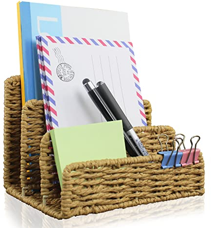 IMAYLLA Brief-Organizer, Stifthalter -Set, Schreibtischordner, Metallgitter mit 3 senkrechten Stehfächern, Postsortierer,Schreibtisch-Organizer, Briefablage Papier, Postkarten, Broschüren(2 Stück)