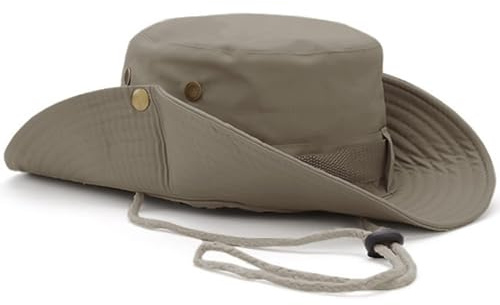 Favuit Sombrero de safari con protección UV de ala ancha, de algodón, plegable, para pesca, senderismo, transpirable, estilo vaquero, para hombres y mujeres al aire libre, Gris claro., Talla única
