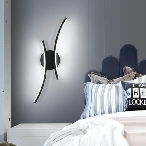 Goeco Aplique de Pared LED 20W, Luz Fría 6500K, Lámpara de Pared LED Moderna Negra para Dormitorio, Salón, Pasillo, 44CM