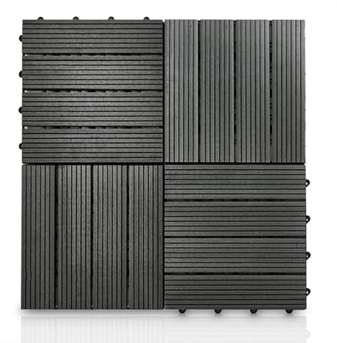 AAMEN Wood-Plastic Black Composite Decking Tiles Outdoor, Interlocking Non Slip Flooring Tile for Garden, Floor Patio Balcony Path Slab Deck Flooring Tub Surface Square 45cm (Pack 4)